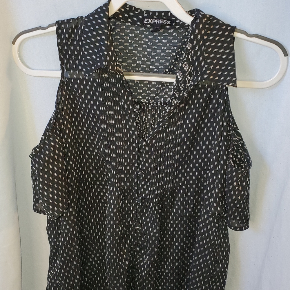 Express Black and White Cold Shoulder Blouse - Picture 3 of 11